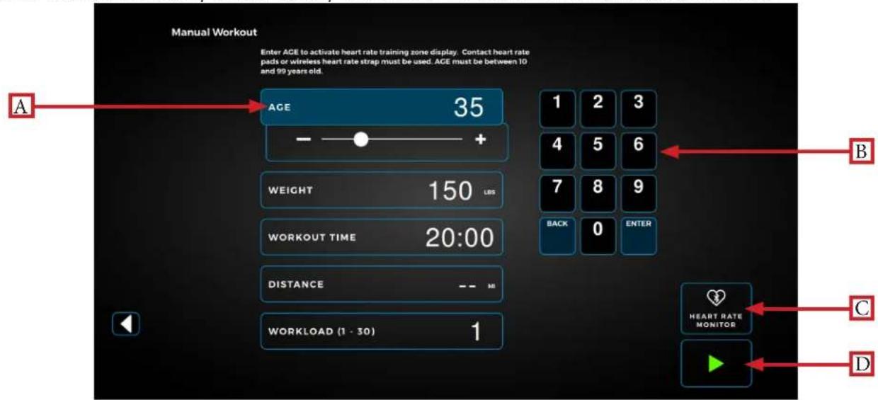 True Envision 16 - Workout Data Entry Screen: - 1