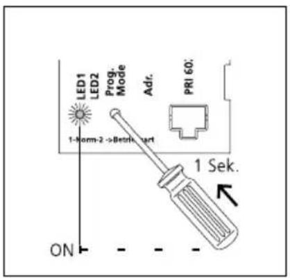 LED1 LED2 Prog. Mode Adr. PRI 60: 1-Hom-2 ->Bestri-part 1 Sek. ON