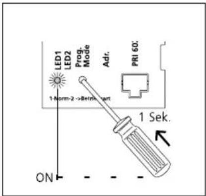 LED1 LED2 Prog. Mode Adr. PRI 60: 1-Norm-2 ->Rein-part 1 Sek. ON