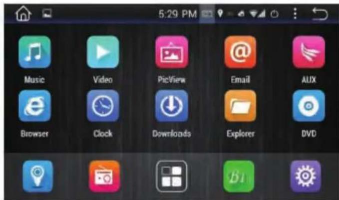 5:29 PM Music Video PicView Email AUX Browser Clock Downloads Explorer DVD