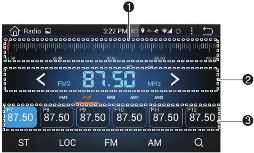 Radio 3:22 PM 87.50 92.40 97.80 102.60 108.00 ST FM2 87.50 MHz FM1 FM2 FM3 AM1 AM2 P7 87.50 P8 87.50 P9 87.50 P10 87.50 P11 87.50 P12 87.50 ST LOC FM AM Q