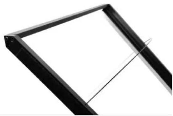 Close-up of a black-framed rectangular frame with a diagonal line intersecting its edge (no text or symbols)