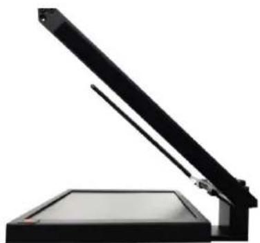 Black adjustable desk lamp with open lid and base (no text or symbols visible)