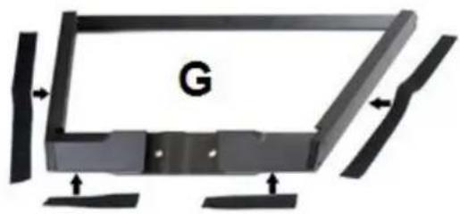 Diagram of a mechanical component with labeled part 'G' and directional arrows indicating movement or force (no text or symbols beyond the label)