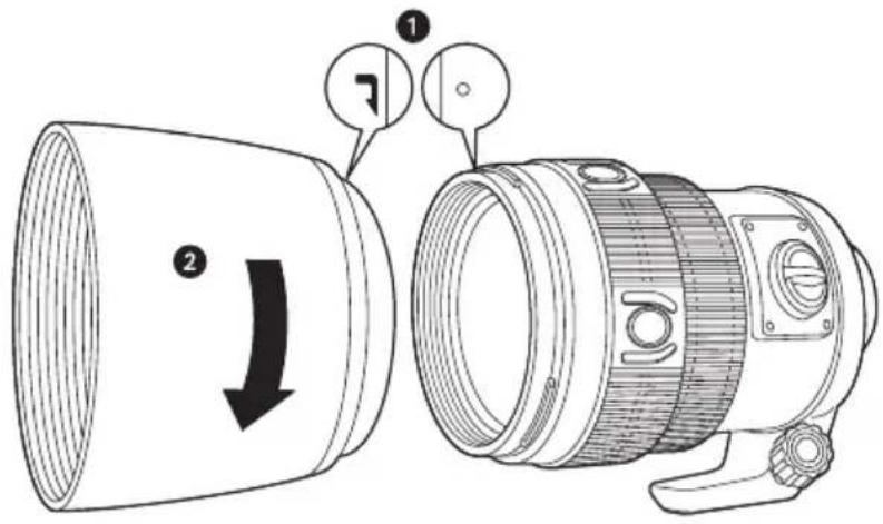 OLYMPUS ED 150mm F2.0 - Attaching the Hood - 1
