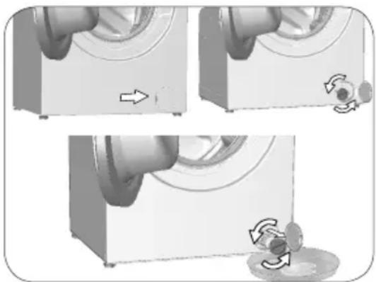 BEKO WSRE 7636 XCBW - In order to clean the dirty filter and discharge the water: - 3