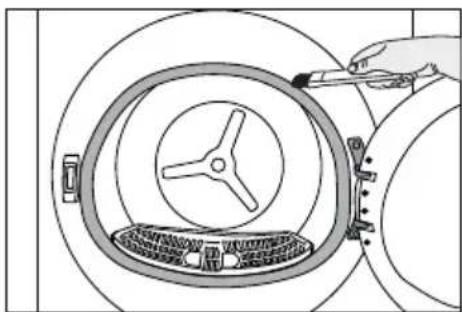 Diagram of a hand using a tool to install a circular component with a central knob, no text or symbols.