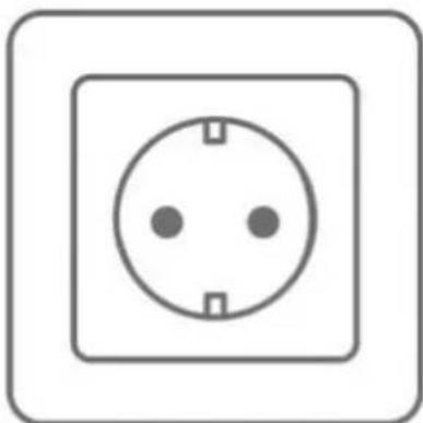 Simple line drawing of an electrical outlet with three dots and square base; no text or symbols.