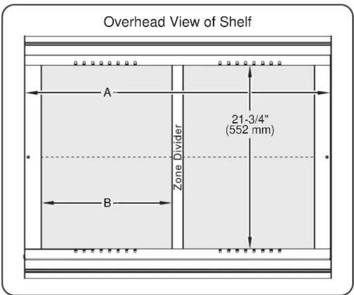 Overhead View of Shelf A Zone Divider 21-3/4" (552 mm) B