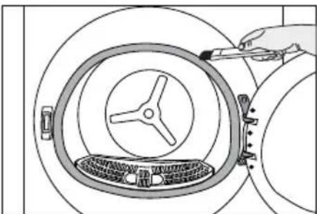 Diagram of a hand using a tool to interact with a circular mechanical device, showing a knob and base plate.
