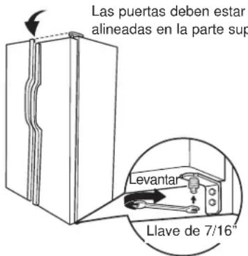Las puertas deben estar alineadas en la parte sup Levantar Llave de 7/16"