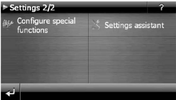 Settings 2/2 Configure special functions Settings assistant