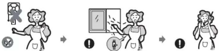 Illustration showing a woman experiencing food safety issues, with warning symbols and icons indicating stress or hazard.