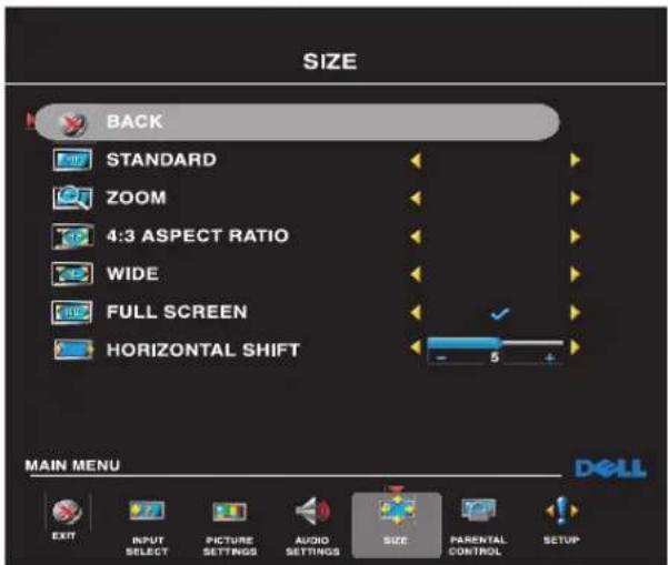 DELL W2607C - Size Menu - 1