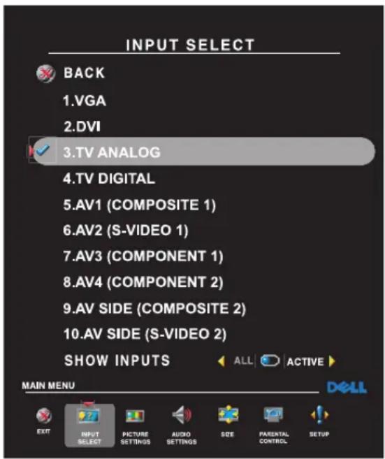DELL W2607C - Input Select Menu - 1
