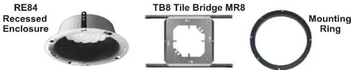 RE84 Recessed Enclosure TB8 Tile Bridge MR8 Mounting Ring