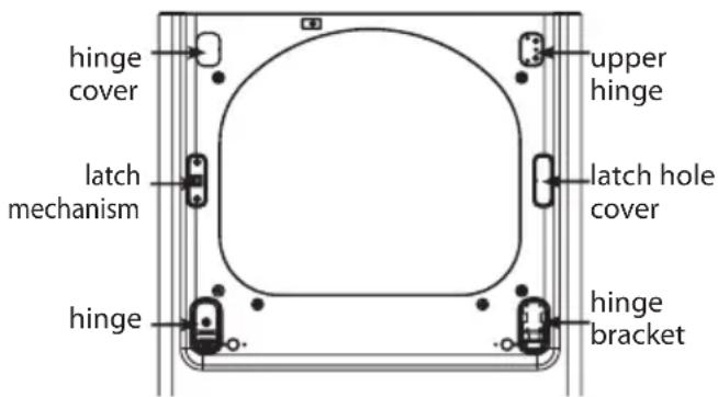 hinge cover upper hinge latch mechanism latch hole cover hinge bracket