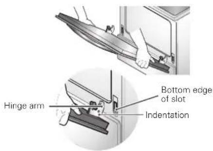 Hinge arm Bottom edge of slot Indentation