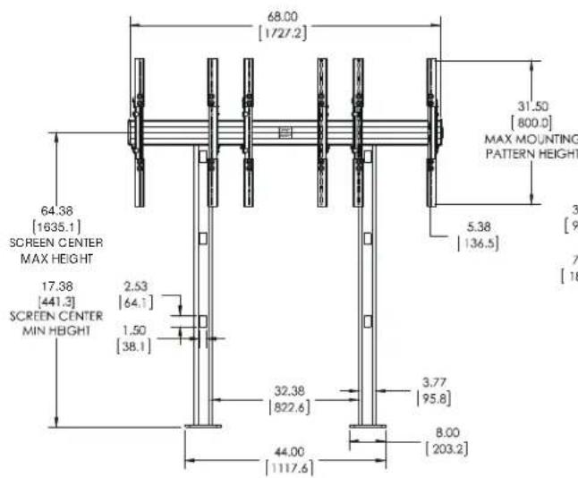 68.00 [1727.2] 31.50 [800.0] MAX MOUNTING PATTERN HEIGHT 64.38 [1635.1] SCREEN CENTER MAX HEIGHT 17.38 [441.3] SCREEN CENTER MIN HEIGHT 2.53 [64.1] 1.50 [38.1] 5.38 [136.5] 3 [9] 7 [18] 32.38 [822.6] 3.77 [95.8] 8.00 [203.2] 44.00 [1117.6]