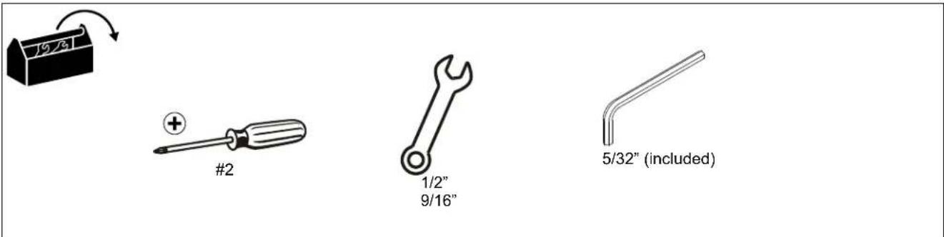 15/3 #2 1/2" 9/16" 5/32" (included)