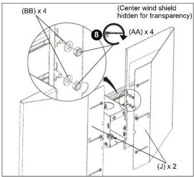 (BB) x 4 (Center wind shield hidden for transparency) (AA) x 4 8 (J) x 2