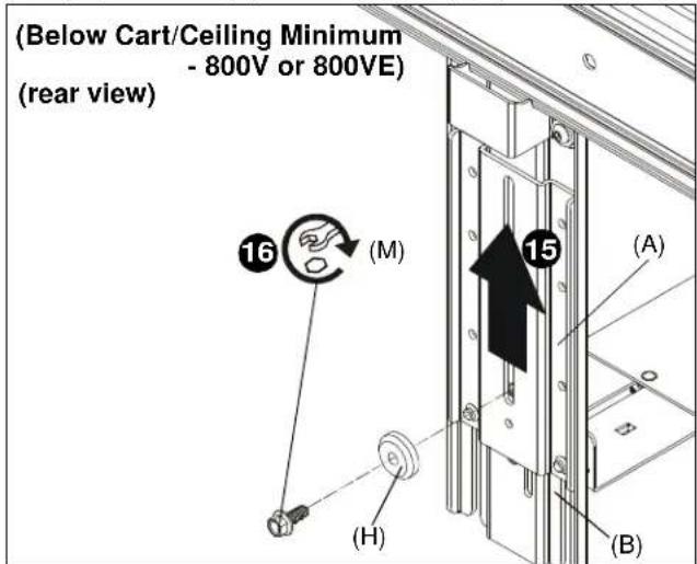 (Below Cart/Ceiling Minimum - 800V or 800VE) (rear view) 16 (M) 15 (A) (H) (B)