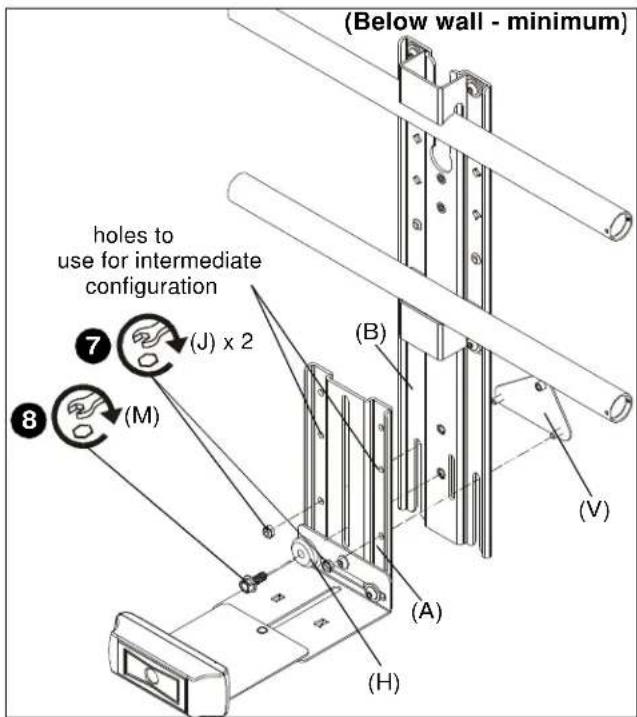 (Below wall - minimum) holes to use for intermediate configuration ⑦ (J) x 2 ⑧ (M) (B) (V) (A) (H)