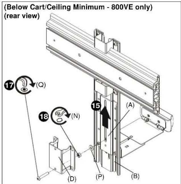 (Below Cart/Ceiling Minimum - 800VE only) (rear view) 17 (Q) 18 (N) 15 (A) (D) (P) (B)