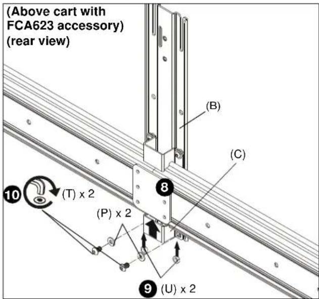 (Above cart with FCA623 accessory) (rear view) (B) (C) 10 (T) x 2 (P) x 2 8 9 (U) x 2