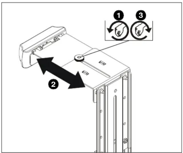 Technical diagram of a mechanical device with labeled components and directional arrows indicating rotation or assembly steps.