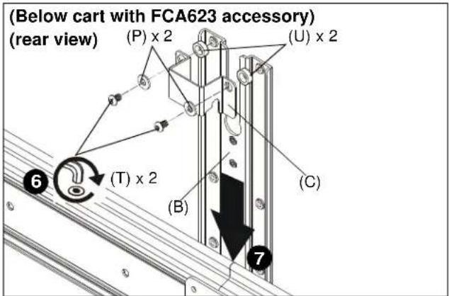 (Below cart with FCA623 accessory) (rear view) (P) x 2 (U) x 2 (C) (T) x 2 (B) ⑥ ⑦