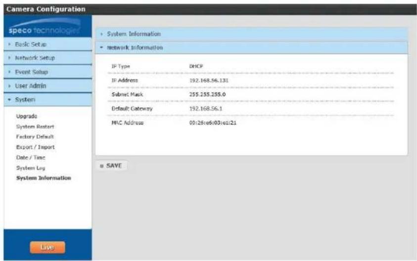 Speco Technologies O3FB68 - Network Information - 1