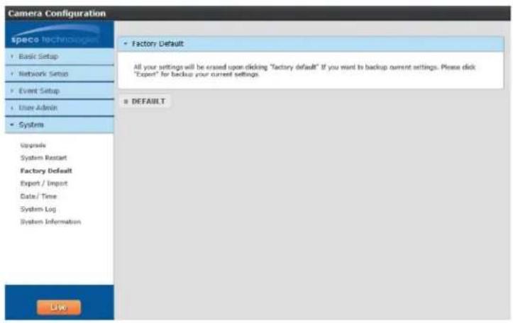 Speco Technologies O3FB68 - Factory Default - 1
