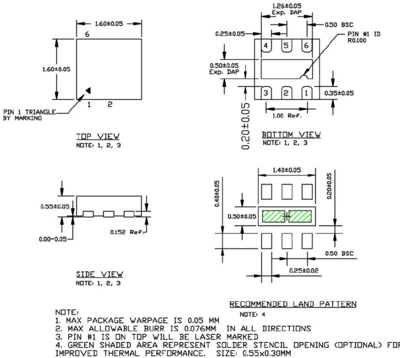 Microchip MIC23031-4YMT - Package Information and Recommended Landing Pattern ^(13) - 1