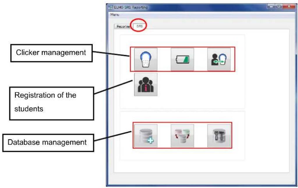 ELMO SRS Reporting Menu SRS Clicker management Registration of the students Database management