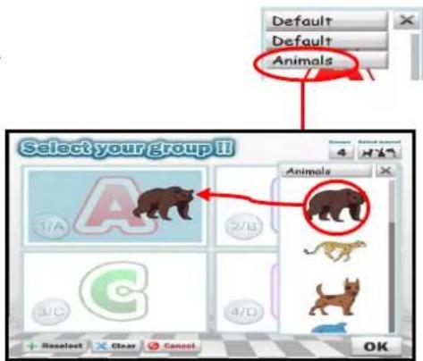 Default Default Animals Select your group ii Animals 3/A 2/B A C 4/D Reselect Clear Cancel OK