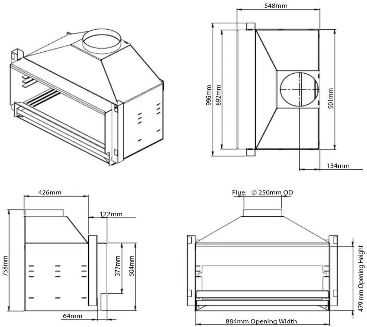 Escea EW5000 - B3 Product Dimensions - 1