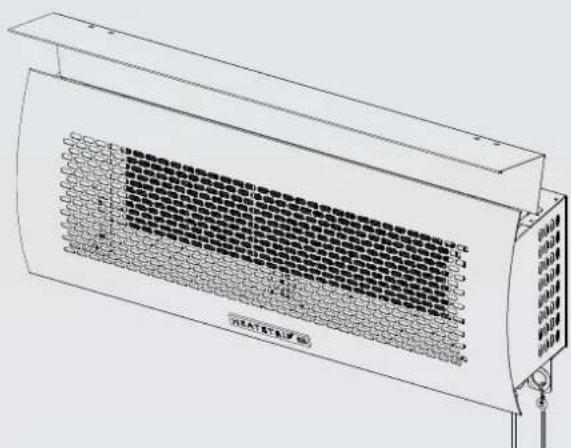 Line drawing of a heating fan with heat sink and ventilation grille (no text or symbols)