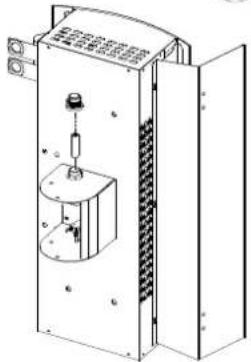 Technical line drawing of an electrical enclosure with a mounted sensor and control panel (no text or symbols)