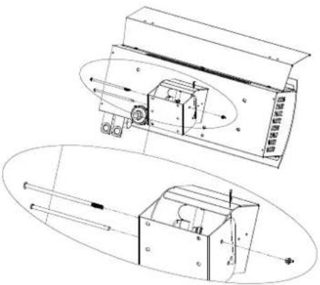 Technical line drawing of a mechanical device with internal components and external housing (no text or symbols)