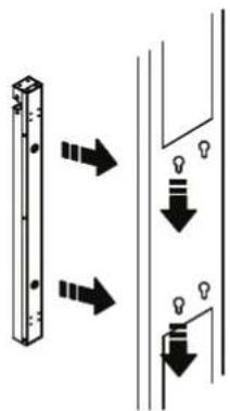 Diagram showing two vertical components with arrows indicating direction of light or circuit symbols, likely illustrating a schematic or schematic.