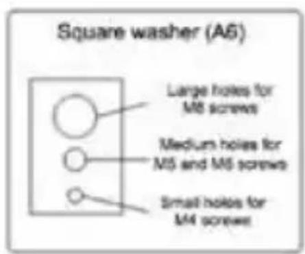 Square washer (A5) Large holes for M8 screws Medium holes for M5 and M6 screws Small holes for M4 screws