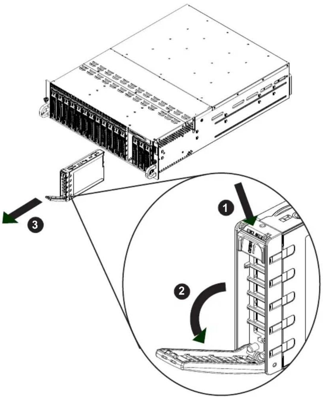 Supermicro SuperServer 5038MR-H8TRF - Removing Hard Drive Carriers from the Chassis - 1