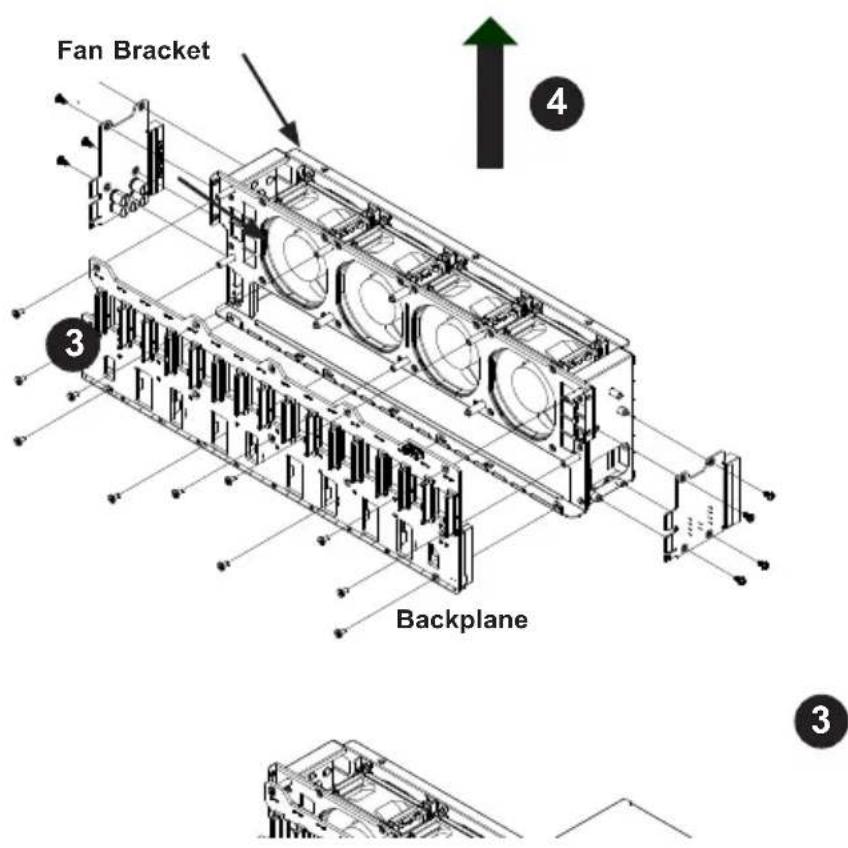 Supermicro SuperServer 5038MR-H8TRF - Removing the Backplane and Fan Bracket from the Chassis - 1