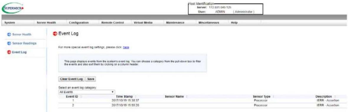Supermicro SuperServer E403-9D-16C-IP - Check IPMI Error Log - 1