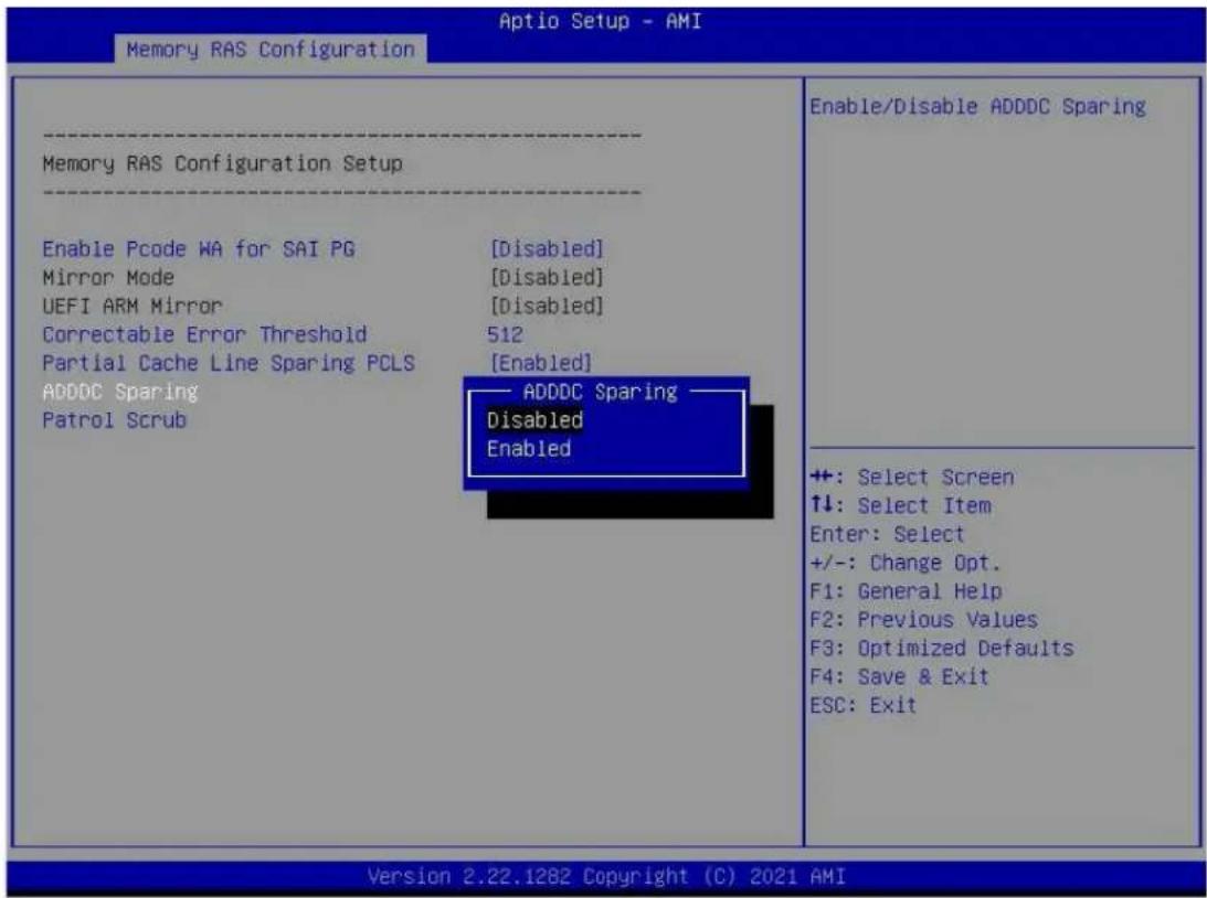 Supermicro SuperServer SYS-120TP-DC8TR - Step 2: Disabling Mirror Mode, ADDDC Sparing\*, and Patrol Scrub Support in the Memory-RAS Configuration Submenu - 1