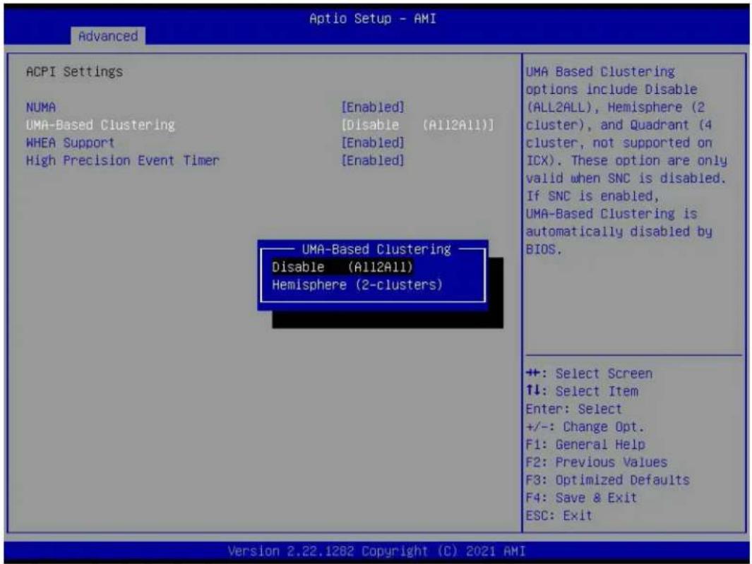 Supermicro SuperServer SYS-120TP-DC8TR - Step 3: Enabling NUMA and Disabling UMA-Based Clustering Support in the ACPI Submenu - 1