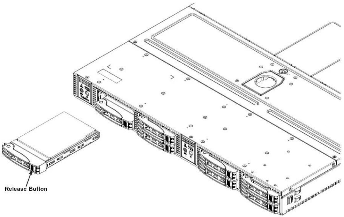 Supermicro SuperServer SYS-120TP-DC8TR - Removing a Hot-Swap Drive Carrier from the Chassis - 2