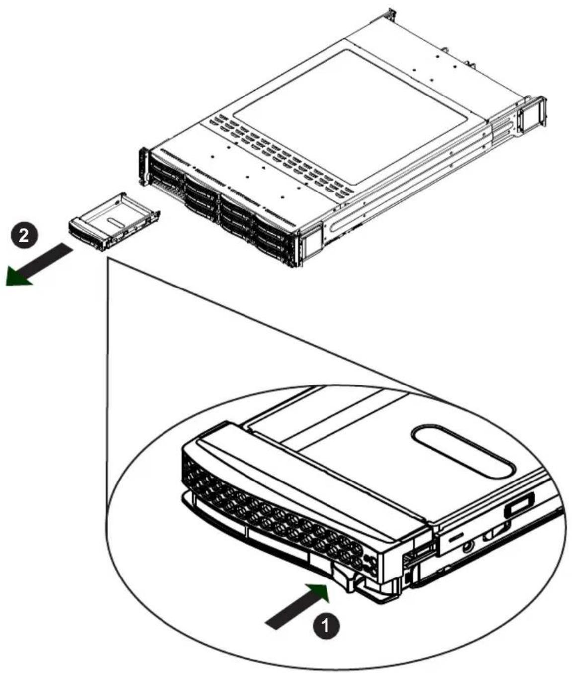 Supermicro SuperServer 6028TP-HC0FR - Removing Hard Drive Trays from the Chassis (Figure 6-14) - 1
