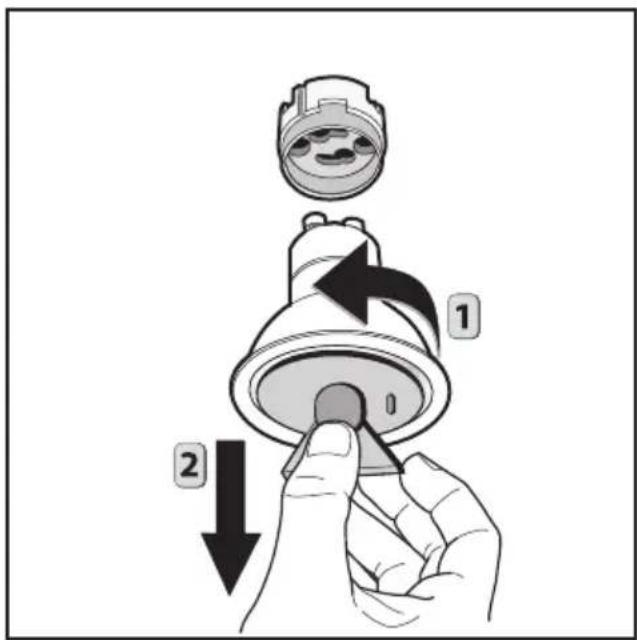 Diagram showing a hand holding a connector with labeled parts and directional arrows indicating process steps.